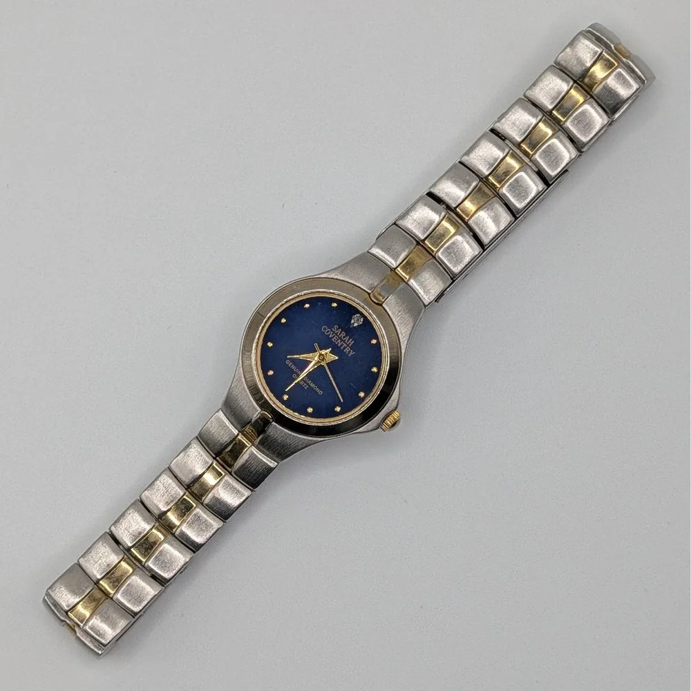 Sarah Coventry Blue Sunburst Dial Diamond‎ Accent Quartz Watch Two Tone 24mm